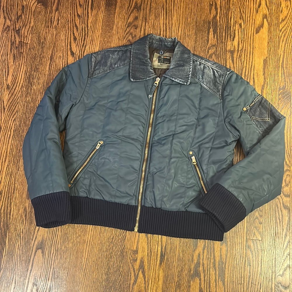 Vintage Y2K Energie Bomber Jacket with Denim Accents